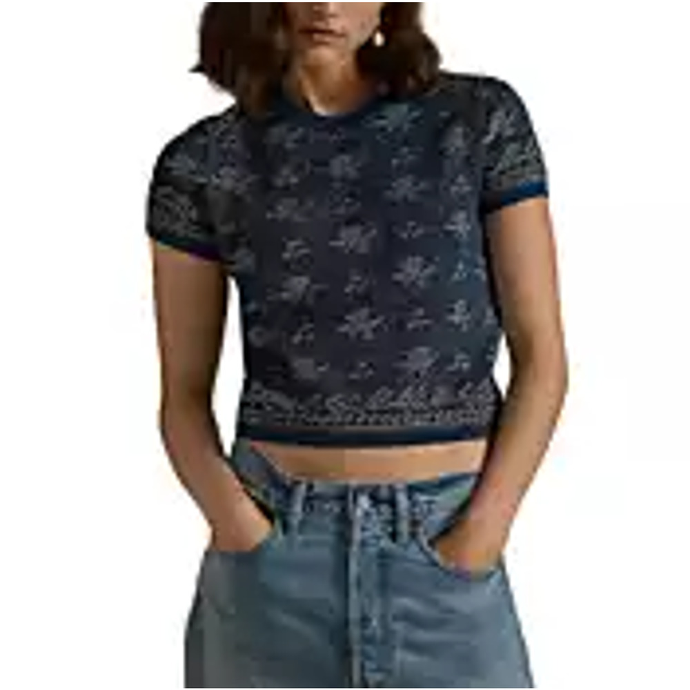 Polo Ralph Lauren Floral Indigo Blue Crewneck Sweater Size M NWT
